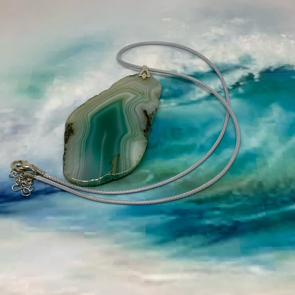 Agate Slice Gemstone Necklace on Waxed Cotton Cord - Picture 9 of 16